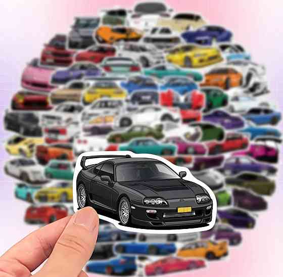 Набор стикеров «JDM Cars» – 50 штук спортивных авто, водостойкие наклейки для ноутбука, чемодана, скейтборда Киев