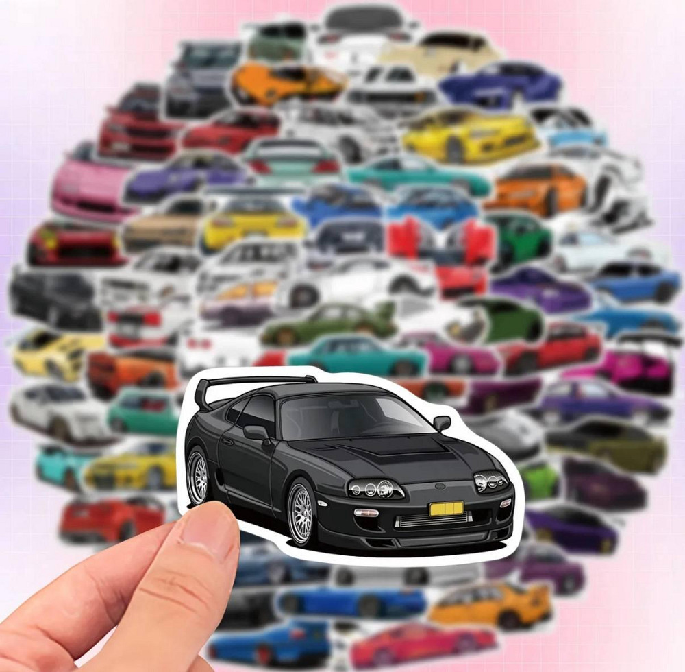 Набор стикеров «JDM Cars» – 50 штук спортивных авто, водостойкие наклейки для ноутбука, чемодана, скейтборда Киев - изображение 1