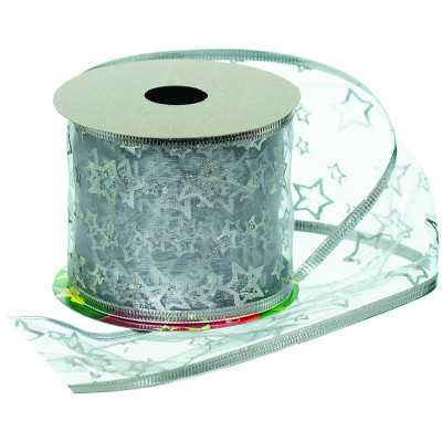 Лента на елку Jumi с серебряным узором 6,3 см, органза, дл. 2,7м (5900410379954) Винница - изображение 1