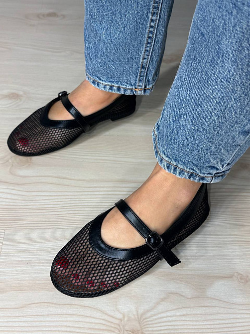 Балетки жіночі Meideli 300-10 Mary Jane сітка з ремінцем чорні, 40, 25,5 см Київ - фото 2