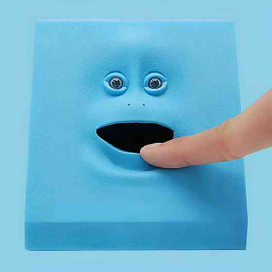 Копилка жующая монеты Facebank синяя — оригинальная копилка с движущимся лицом, поедающая монеты, 10×10 см Киев