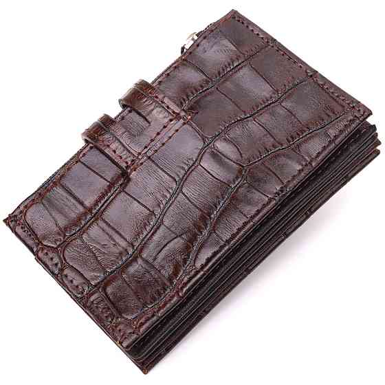 Оригінальний картхолдер із натуральної шкіри з тисненням під крокодила KARYA 21330 Коричневий Київ