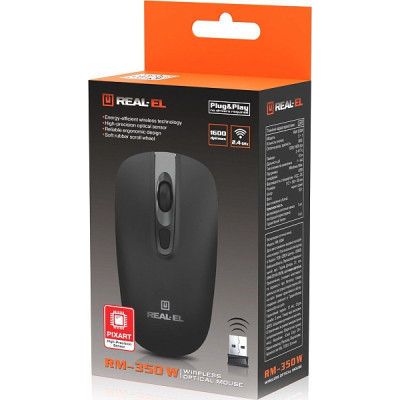 Мишка REAL-EL RM-350W Wireless Black/Gray (EL123200043) Вінниця - фото 8