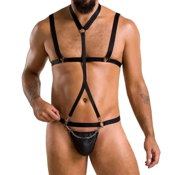 Комплект чоловічої білизни зі стреп Passion 039 SET ANDREW L/XL Black, стринги, шлейки Львів