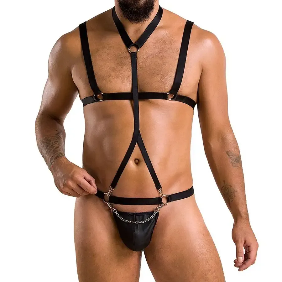 Комплект чоловічої білизни зі стреп Passion 039 SET ANDREW L/XL Black, стринги, шлейки Львов - изображение 1