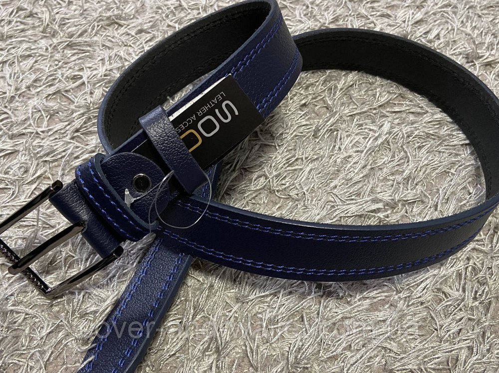 Стильный мужской кожаный ремень синего цвета 35 мм PS Leather Киев - изображение 5