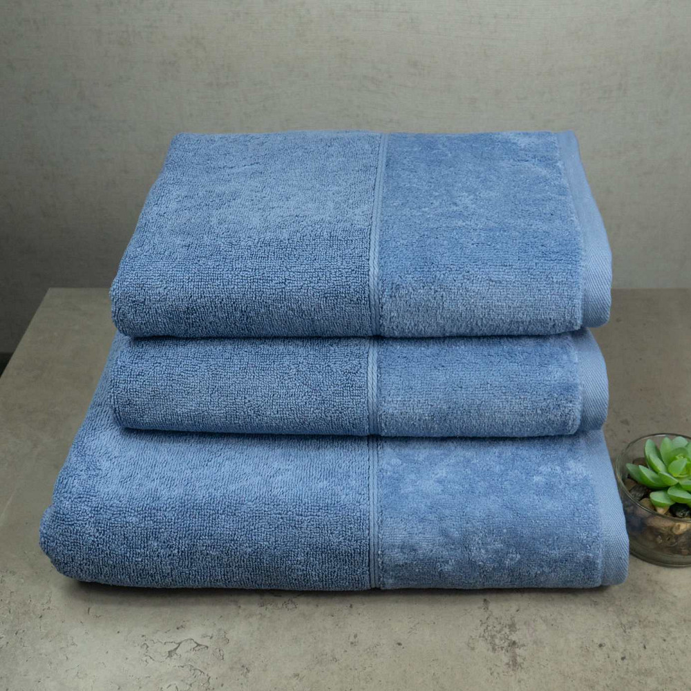 Набір рушників велюр/махра 3шт GM Textile 50x90см, 50x90см, 70x140см Premium Milado 550г/м2 (Синій) Суми - фото 1