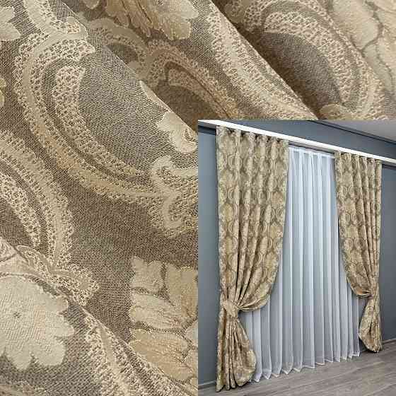 Комплект готовых штор VR-Textil Лен Корона Мария № 1271ш Капучино с бежевым 100х270 см 2 шт (31-542) Киев