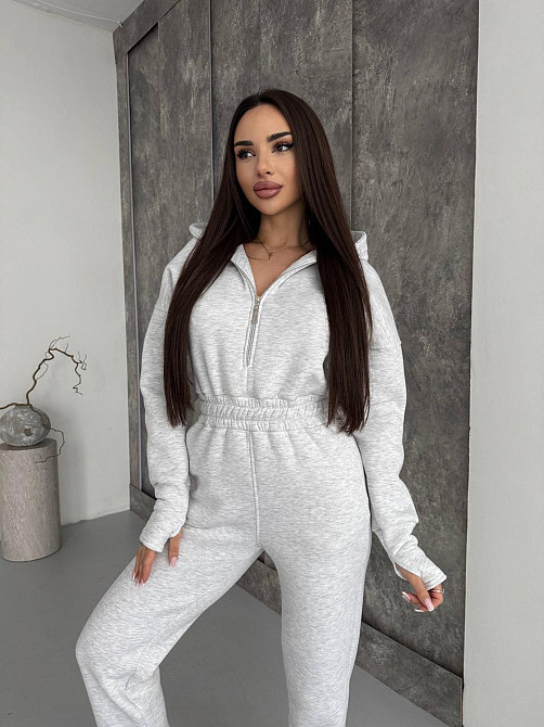 Жіночий теплий повсякденний комбінезон із капюшоном тринитка на флісі Меланж, 48/50 Одеса - фото 9