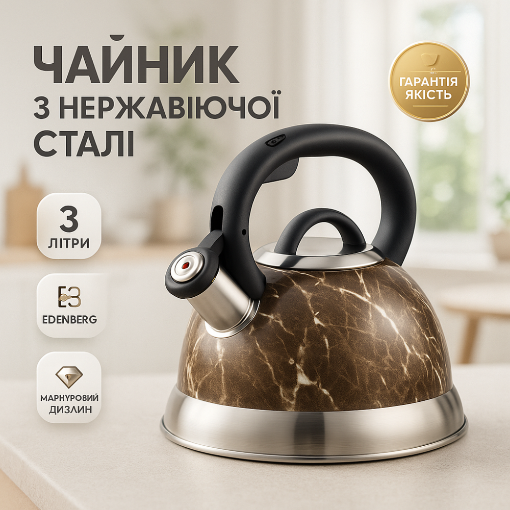 Обычный чайник со свистком Edenberg EB-8871 3л, Чайник со свистком с тяжелым дном AD-75 Львов - изображение 9