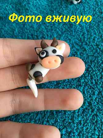 Сережки для дітей "Корова" - довжина 4см, (глина), ручна робота Київ