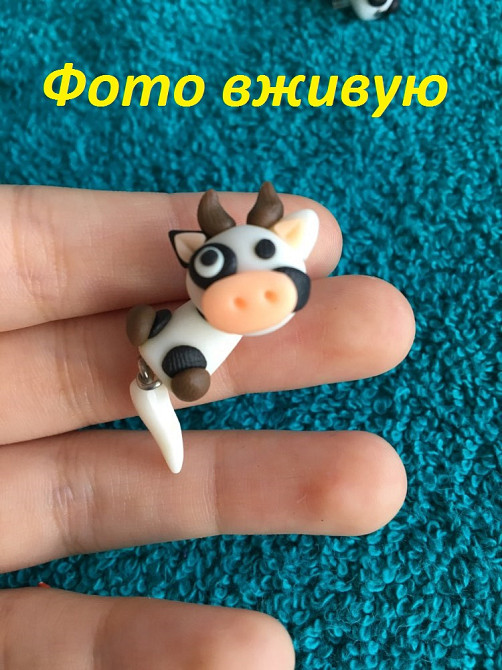 Сережки для дітей "Корова" - довжина 4см, (глина), ручна робота Київ - фото 3