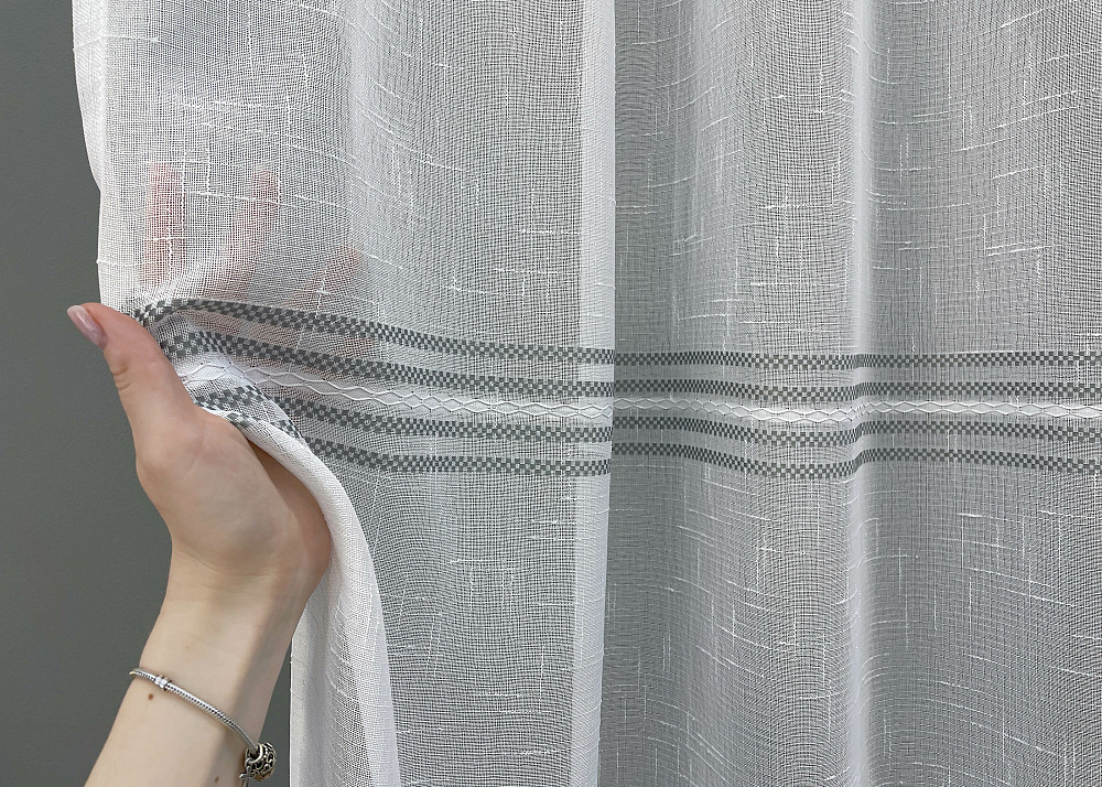 Тюль VR-Textil 1428т Лен Мережка Белый с серым 300х250 см (42-0819) Киев - изображение 4