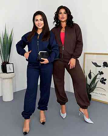 Жіночий костюм бомбер і штани із замші на дайвінгу, еластичний, синій, розмір 50/52 Лубни