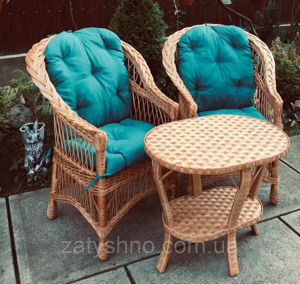Плетені меблі з накидками |  Комплект плетених меблів з журнальним столом | меблі з лози на пода Київ - фото 7