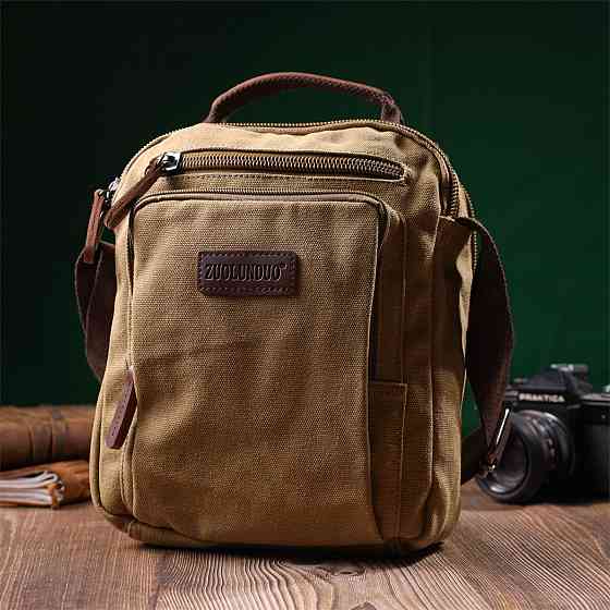 Вертикальна сумка для чоловіків із текстилю Vintage 22239 Пісочний Київ