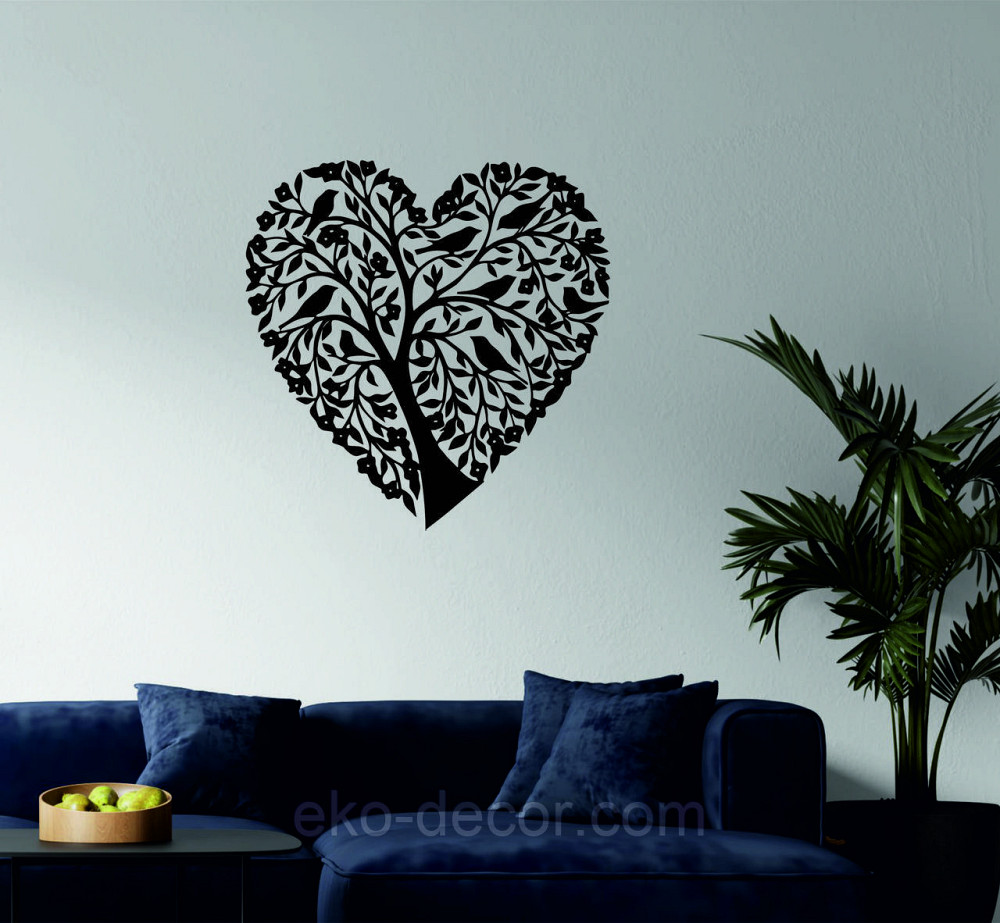 Декоративное настенное 3D Панно «Птицы Сердце» Декор на стену с объемом 70*68 см, Черный Киев - изображение 2