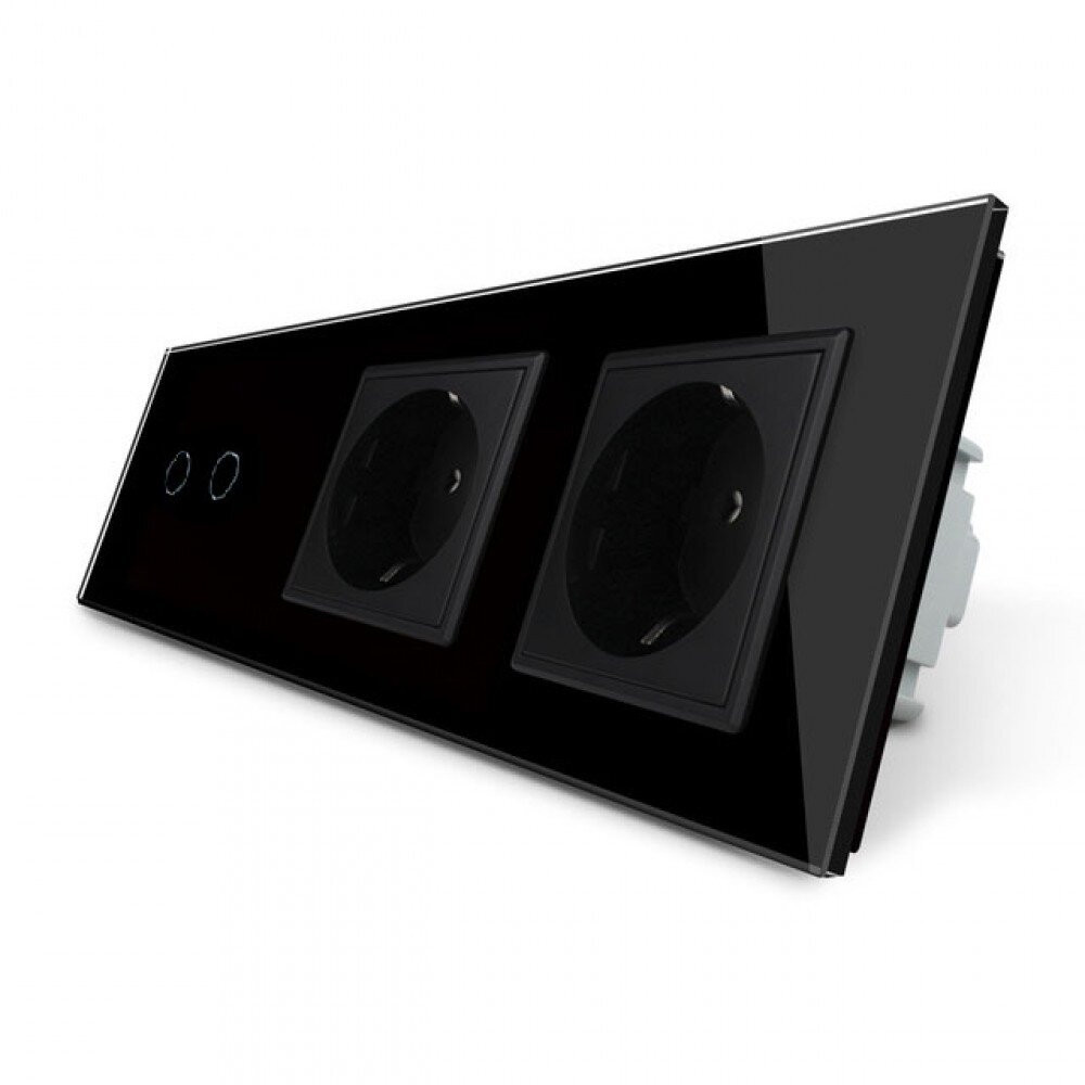 Сенсорний вимикач 2 сенсора 2 розетки LIVOLO чорний матовий скляний Коломия - фото 9