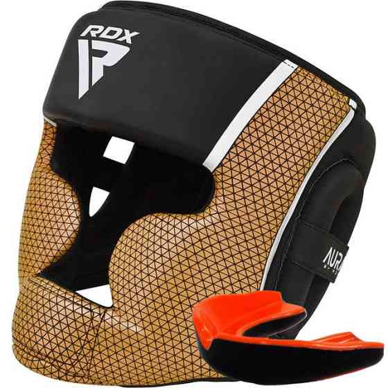 Боксерський шолом RDX AURA PLUS T-17 Black Golden XL (капа у комплекті) Каменское