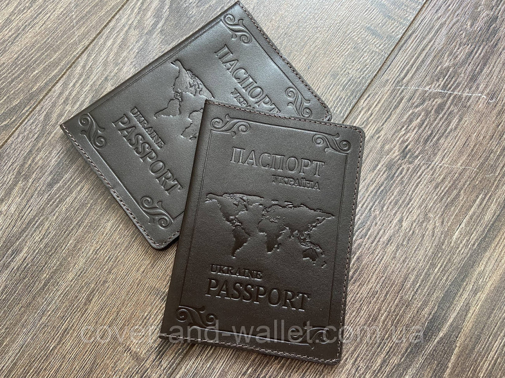 Шкіряна обкладинка для паспорта  карта світу коричнева ST Leather Київ - фото 8