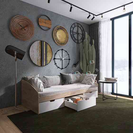 Ліжко односпальне з ящиками Еверест Комфорт 3 193х84х59 см Дуб сонома/Німфея Альба (білий) (DTM-073833) Львів