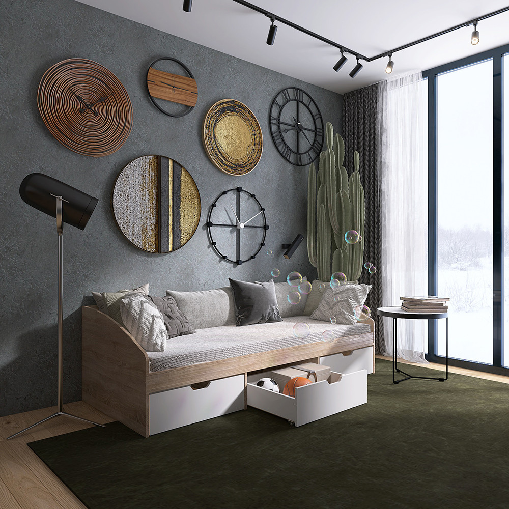 Ліжко односпальне з ящиками Еверест Комфорт 3 193х84х59 см Дуб сонома/Німфея Альба (білий) (DTM-073833) Львів - фото 3