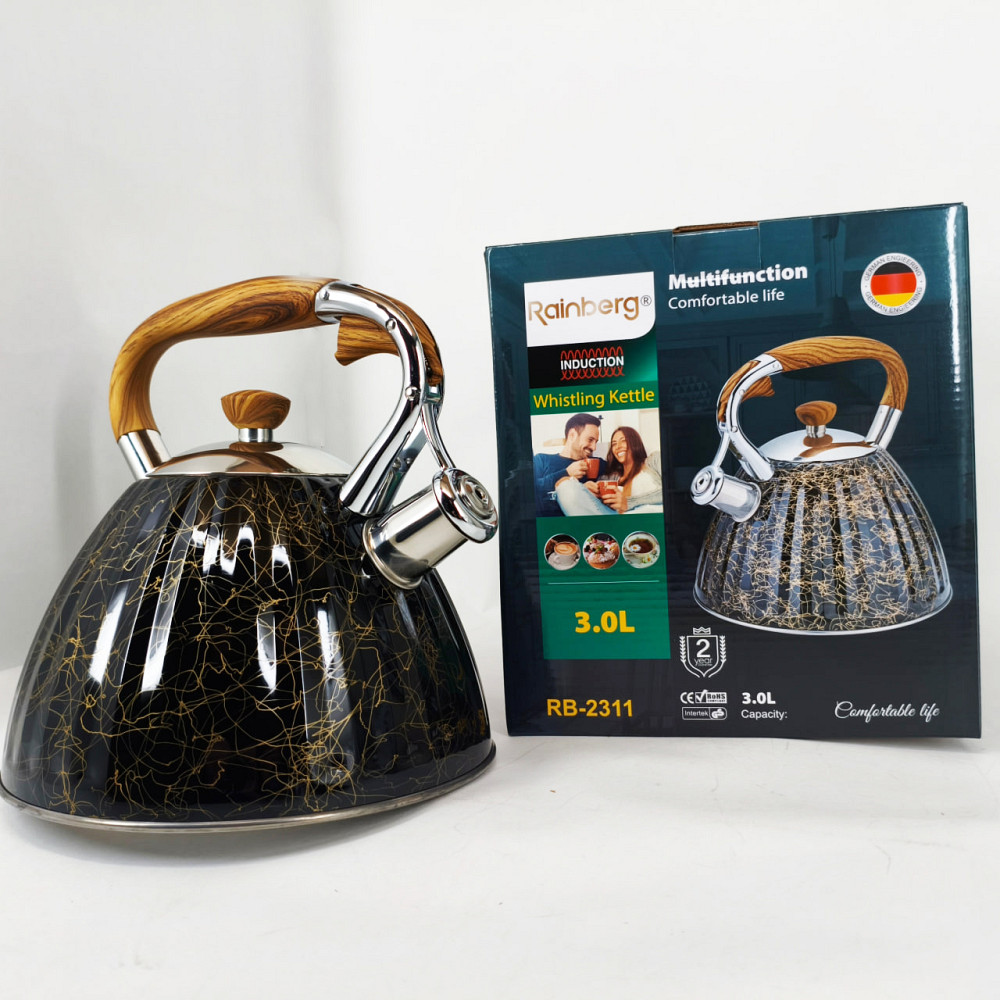 Якісний металевий чайник Rainberg RB-2311 3л, Чайник з одинарним дном Звичайний зі свистком FG-49 Івано-Франківськ - фото 4