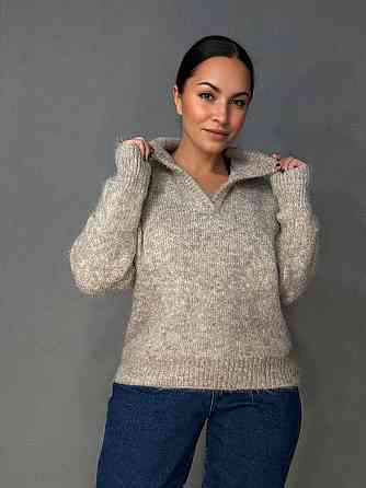 Светр жіночий A-N 19-1 з коміром поло теплий вільний, бежевий, one size Київ