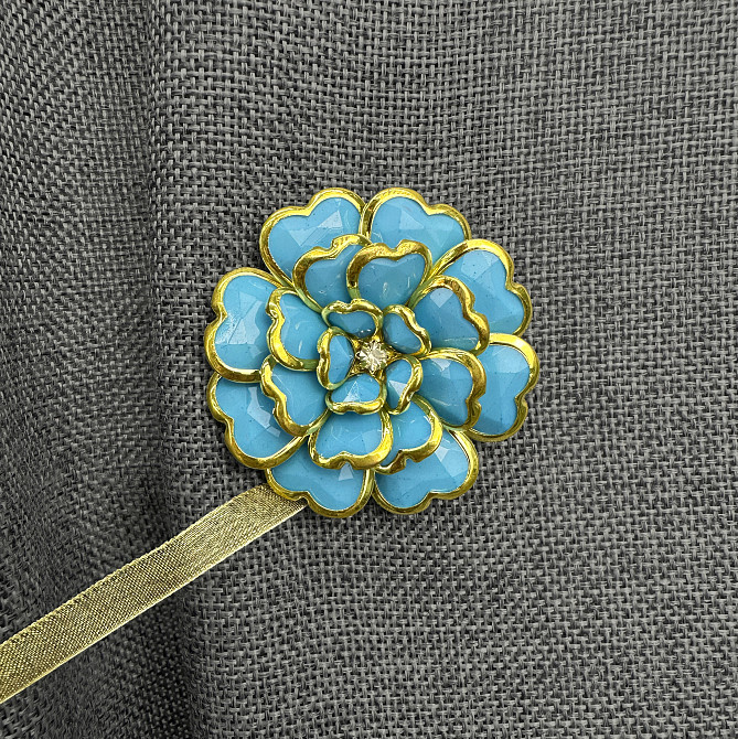 Магниты для штор и гардин Цветок набор 2 шт Голубой с золотистым (81-309) Киев - изображение 3