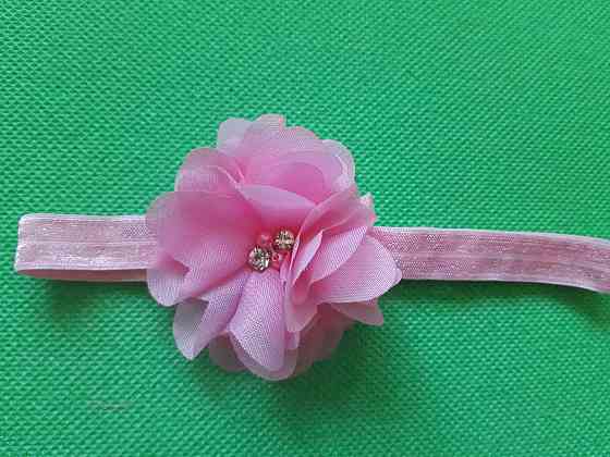 Детская повязка с цветком розовая - размер цветка 6,5см, размер универсальный (на резинке) Киев