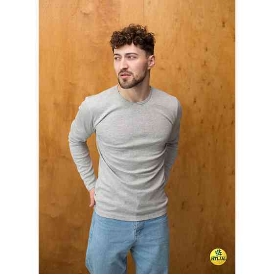 Чоловіча футболка з довгим рукавом лонгслів зі 100% бавовни Наталюкс 21-1308 3XL, Серый Киев