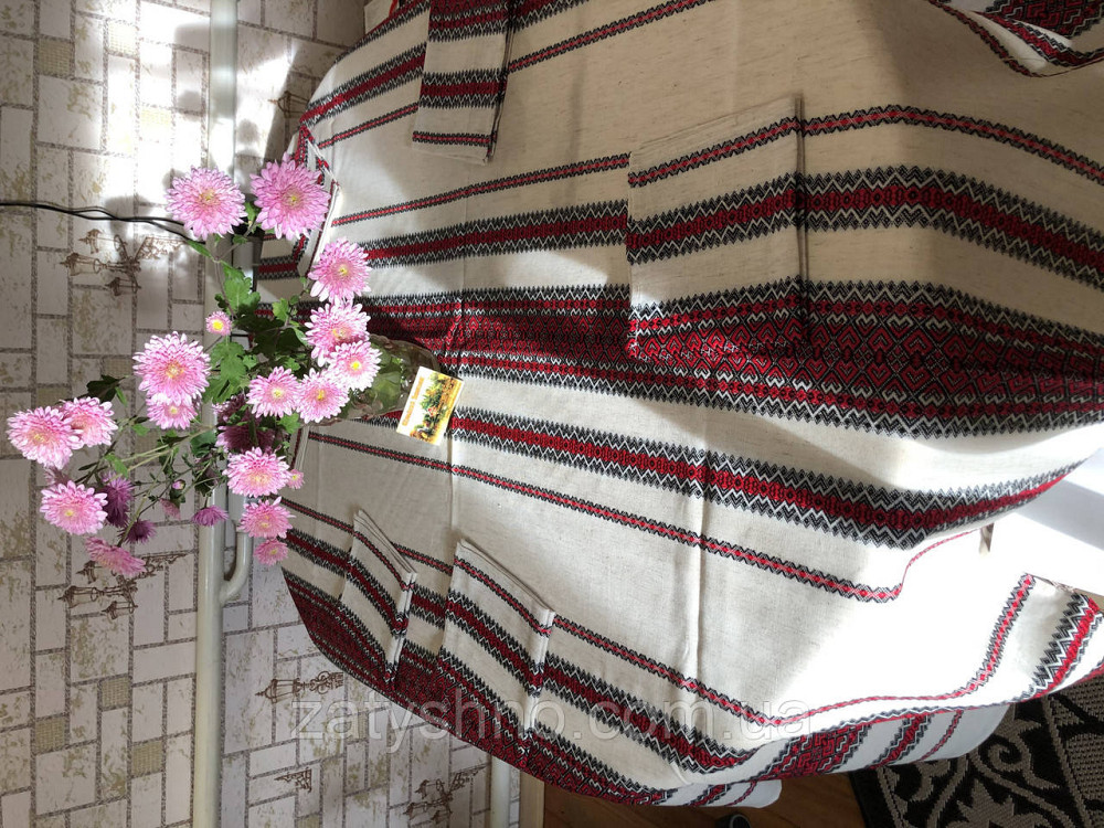 Червона вишита скатертина на льону з серветками. Київ - фото 3