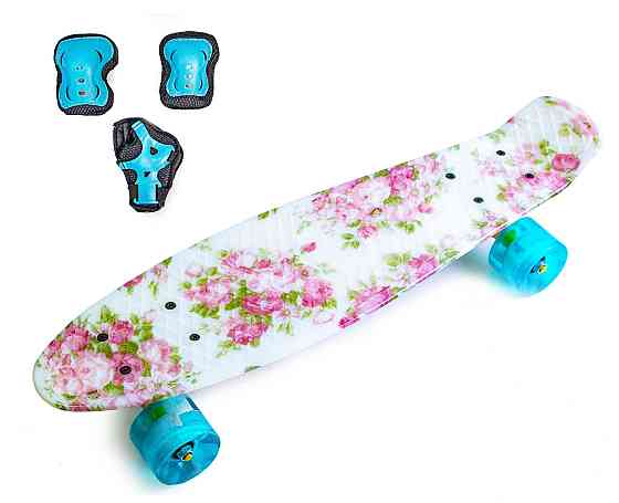 Набор СкейтБорд Penny Board. Розочки + защита на колени, локти и ладони. Колеса светятся при катании Одесса