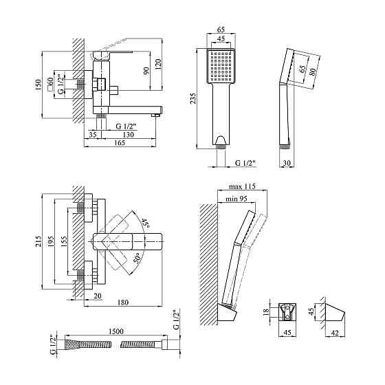 Змішувач для ванни Kroner KRM Ems - C060 з душовим гарнітуром, хром Київ