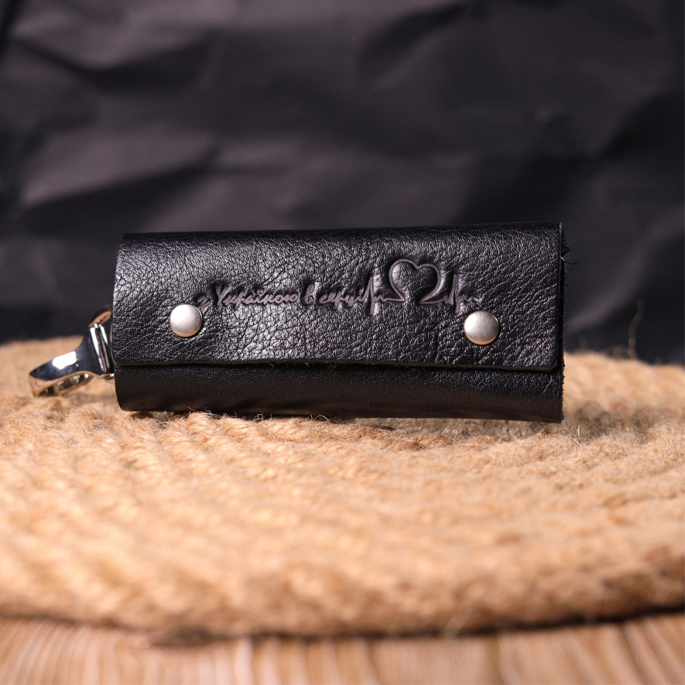 Практична ключниця у глянцевій шкірі Серце GRANDE PELLE 16718 Чорна Київ - фото 3