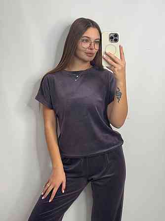 Пижама-комплект (футболка+шорти+штаны) из плюшевого велюра Шоколад M Харьков