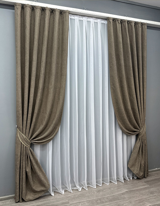 Комплект штор VR-Textil Жакард Viva Marmo № 1782ш Какао 150х290 см 2 шт (33-0755) Київ - фото 3