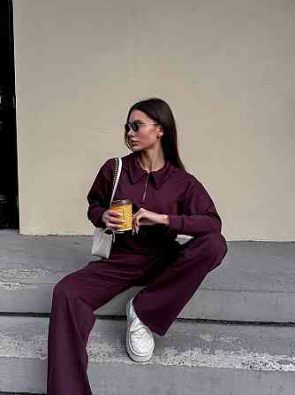Жіночий базовий прогулянковий костюм на осінь щільний джерсі Винний, 44/46 Одеса