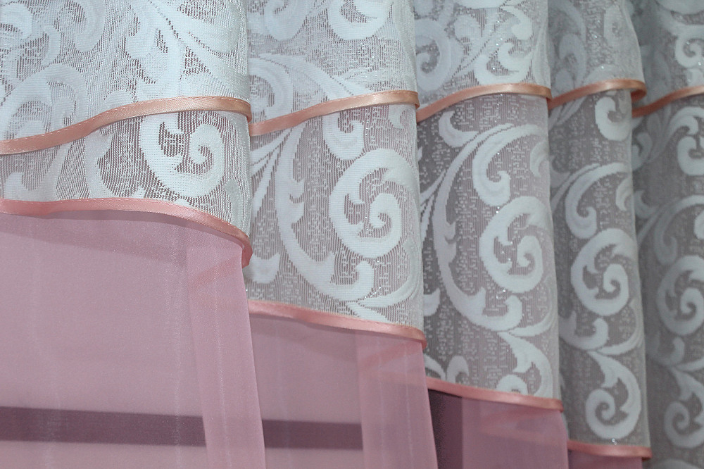 Кухонные шторы VR-Textil № 091к с ламбрекеном и подвязками розовый с белым 270х170 см (52-0838) Киев - изображение 5