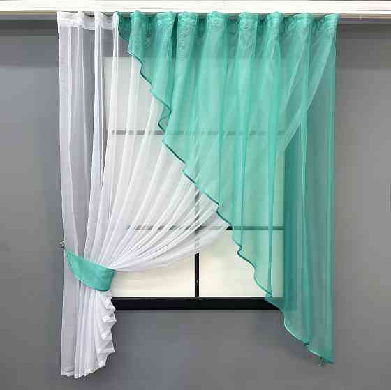 Кухонная занавеска VR-Textil № 069к бирюзовый с белым 280х170 см (52-1194) Киев