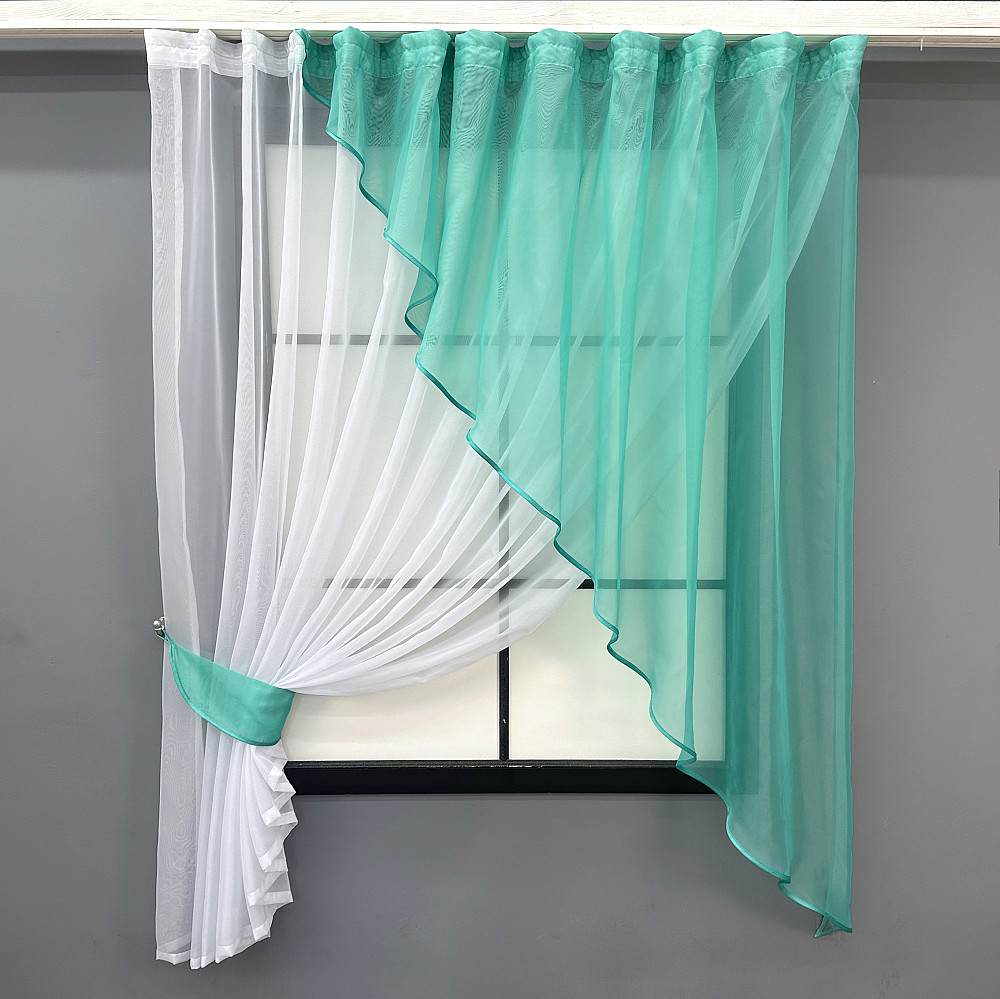 Кухонная занавеска VR-Textil № 069к бирюзовый с белым 280х170 см (52-1194) Киев - изображение 1