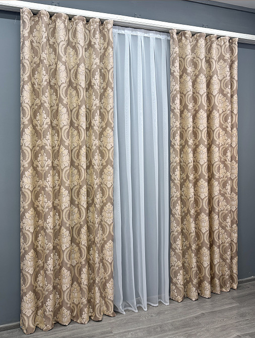 Комплект готовых штор VR-Textil Лен Корона Мария № 1269ш Капучино с бежевым 150х270 см 2 шт (33-0098) Киев - изображение 4