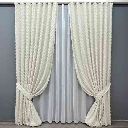 Комплект штор VR-Textil Лен Букле № 1815ш Молочный 150х295 см 2 шт (33-0781) Киев