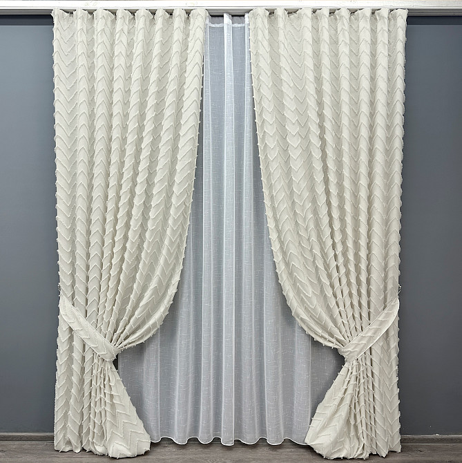 Комплект штор VR-Textil Лен Букле № 1815ш Молочный 150х295 см 2 шт (33-0781) Киев - изображение 2