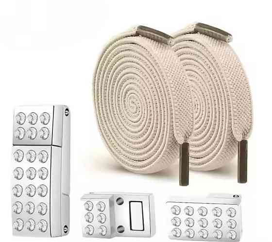 Шнурки еластичні без зав'язок з магнітною застібкою зі стразами Бежевий Смела