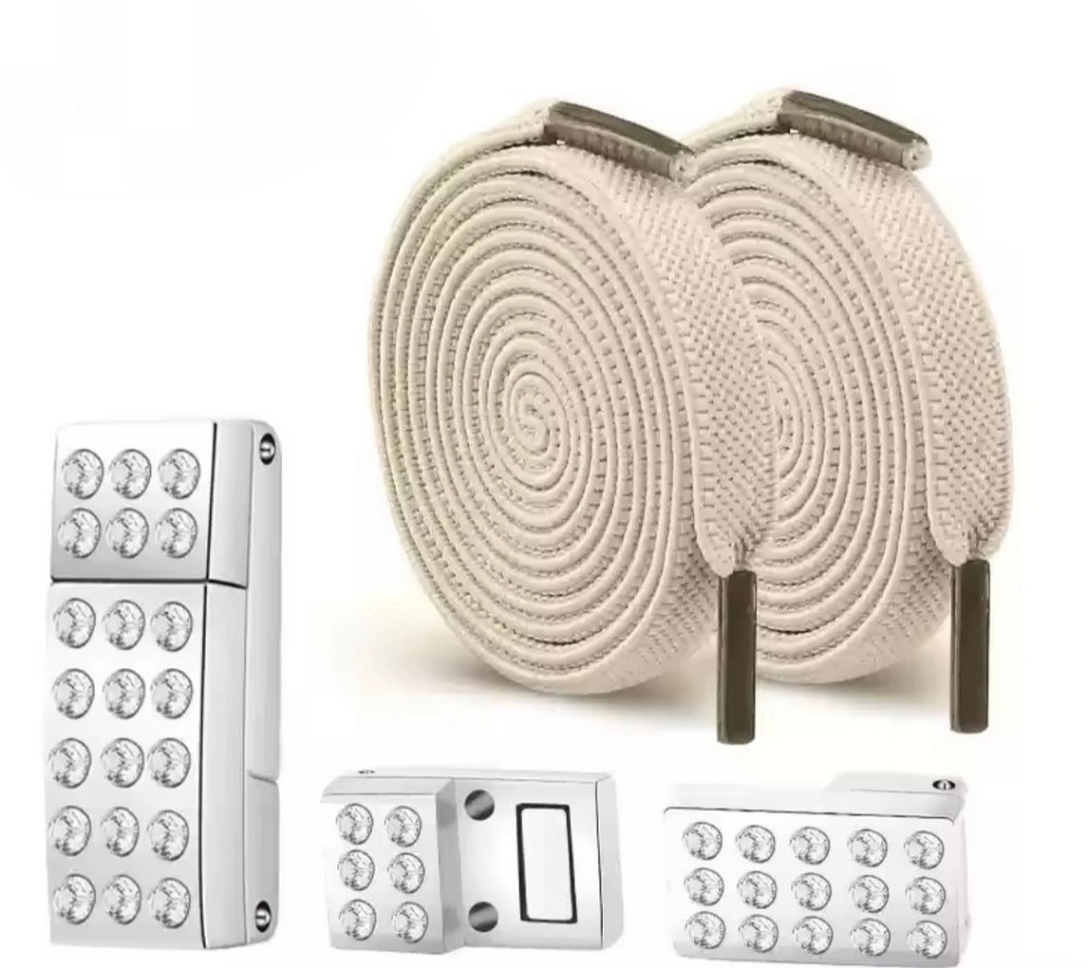 Шнурки еластичні без зав'язок з магнітною застібкою зі стразами Бежевий Смела - изображение 1