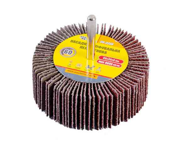 MASTERTOOL Насадка шліфувальна пелюсткова MASTERTOOL зерно 60 80х30 мм зі стрижнем 6 мм 08-2286 Коломия