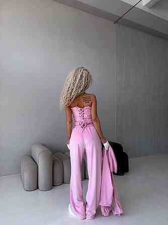 Жіночий велюровий костюм-трійка: кофта корсет і штани Рожевий, 48/52 Одеса