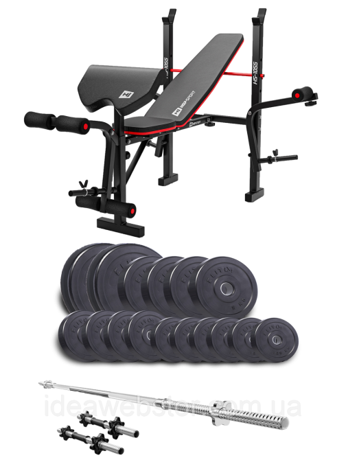Набор для тренировок Elitum Titan 68 кг с лавкой HS 1055 Pro штангой и гантелями Киев - изображение 11