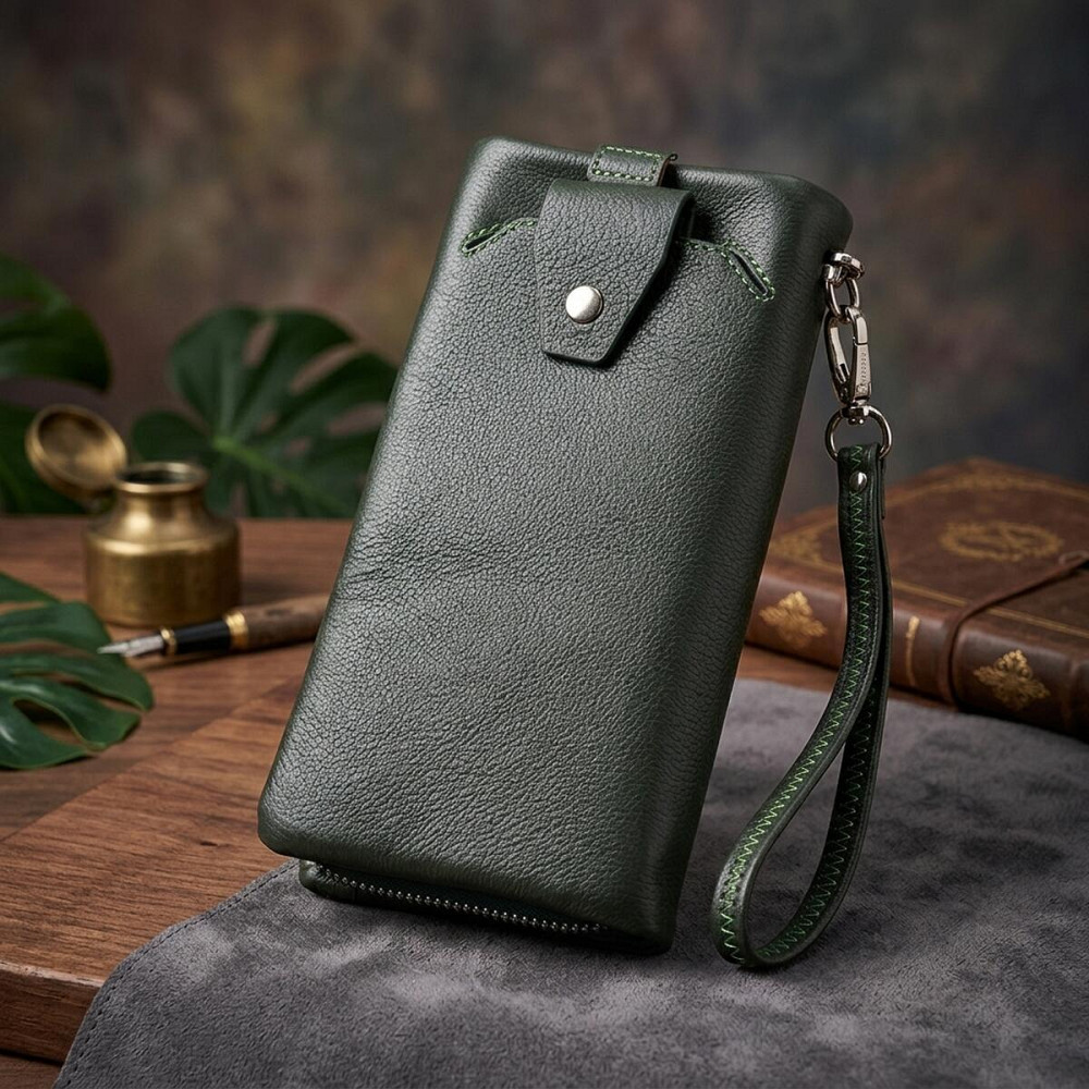 Стильный кошелек-клатч для женщин с отделением под телефон ST Leather 23103 Зеленый Киев - изображение 14